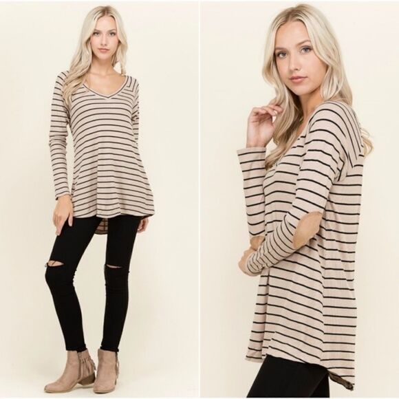 Thermal Stripe V-Neck With Patches - Picture 1 of 4